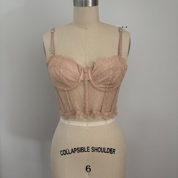 Windsor Women's Lace Appeal Scalloped Lace Bustier Natural Beige Size Small - Picture 1 of 10
